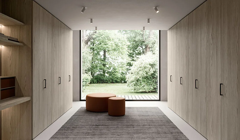 Italian Cinquepuntozero Free Door full-height hinged wardrobe doors with open view at ArkNova Interiors Paphos Cyprus