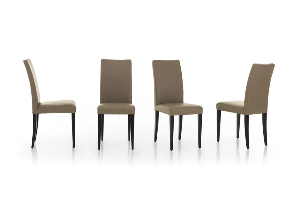 Albani Divani Melania Italian beige dining chair with straight back and dark wood legs at ArkNova Interiors Paphos showroom in Cyprus