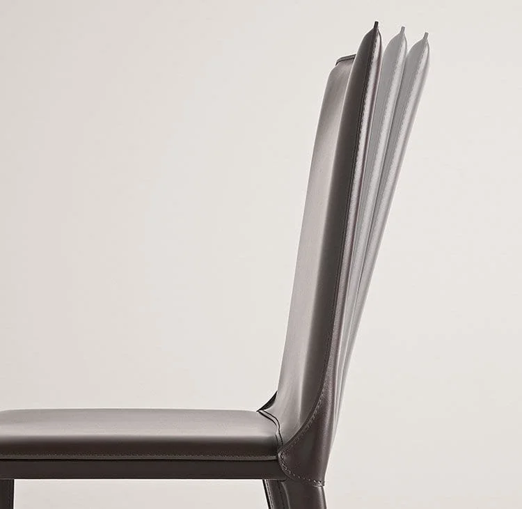Frag Latina H Italian dark brown leather dining chair with stitched back detail at ArkNova Interiors Paphos showroom in Cyprus