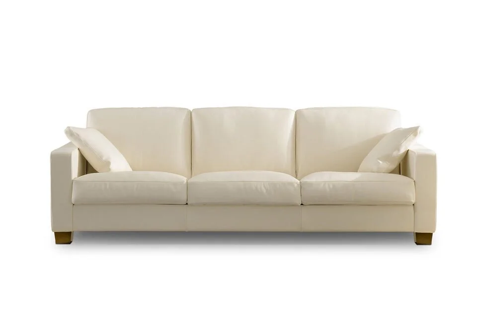 Albani Divani Contemporaneo 3 Italian white three-seater sofa with side pillows, modern design at ArkNova Interiors Paphos showroom in Cyprus