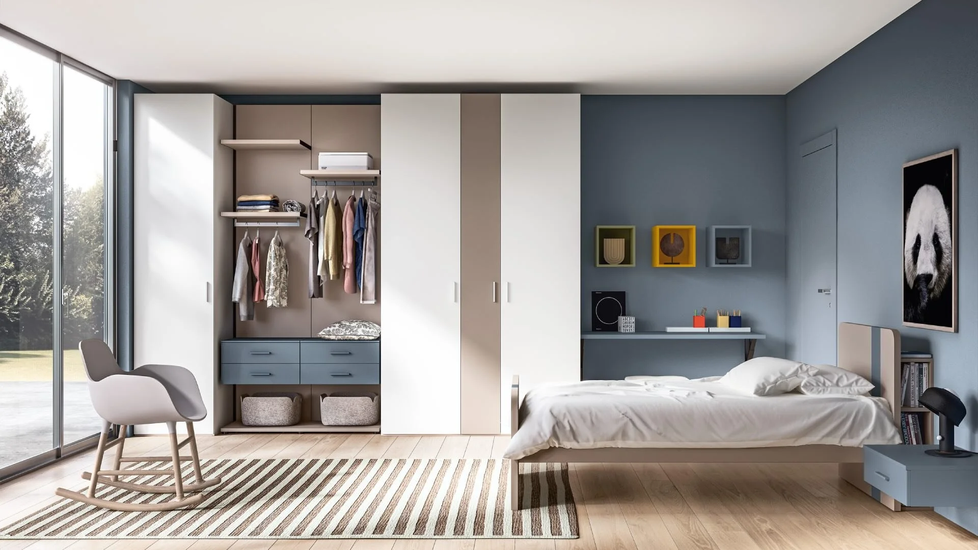 Siloma Set K07 Italian kids bedroom with open wardrobe system and single bed – ArkNova Interiors Cyprus
