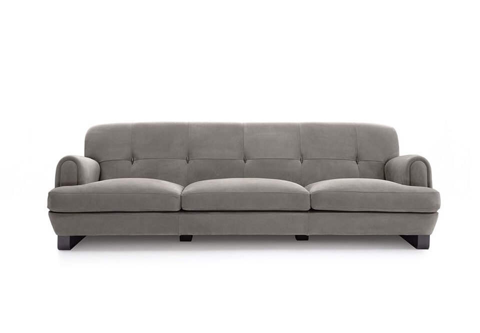 Albani Divani Bernard Italian gray three-seater sofa with tufted back, elegant design at ArkNova Interiors Paphos showroom in Cyprus