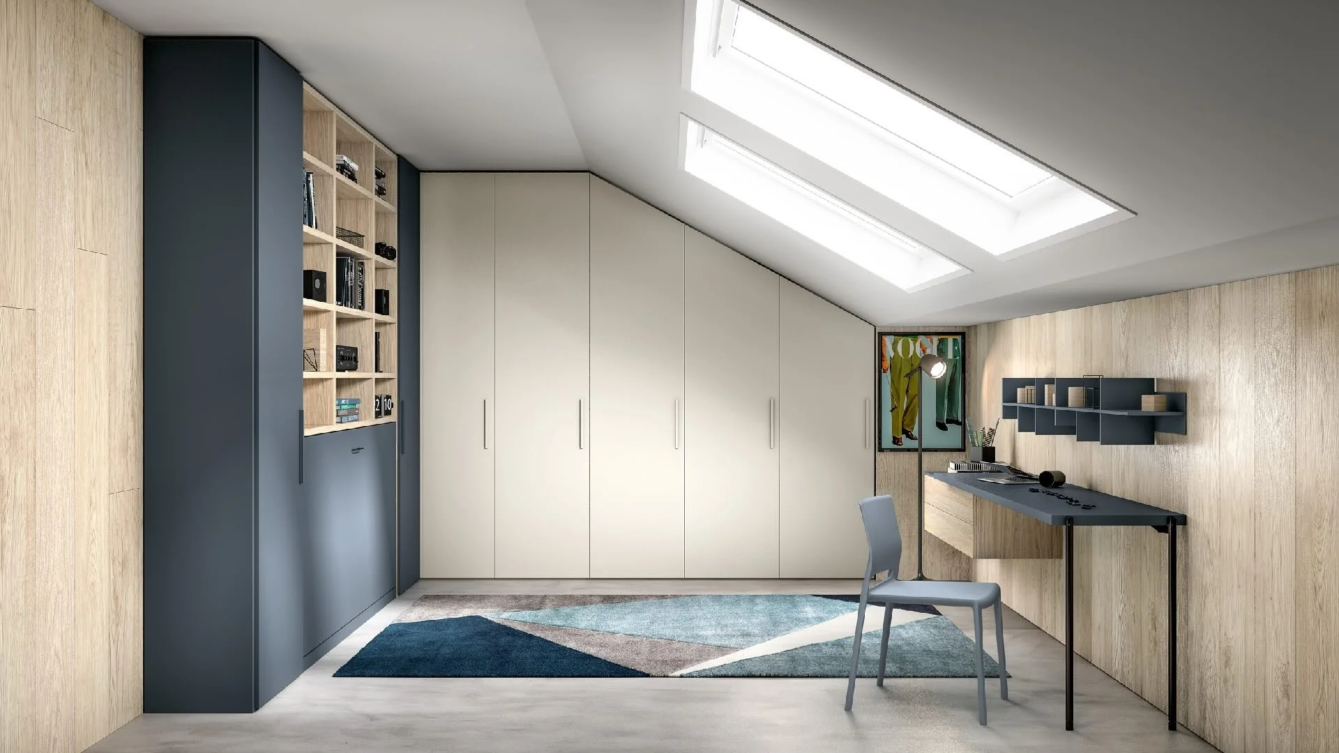 Siloma Set Y10 Italian kids bedroom designed for sloped ceiling with full wardrobe and desk – ArkNova Interiors Cyprus
