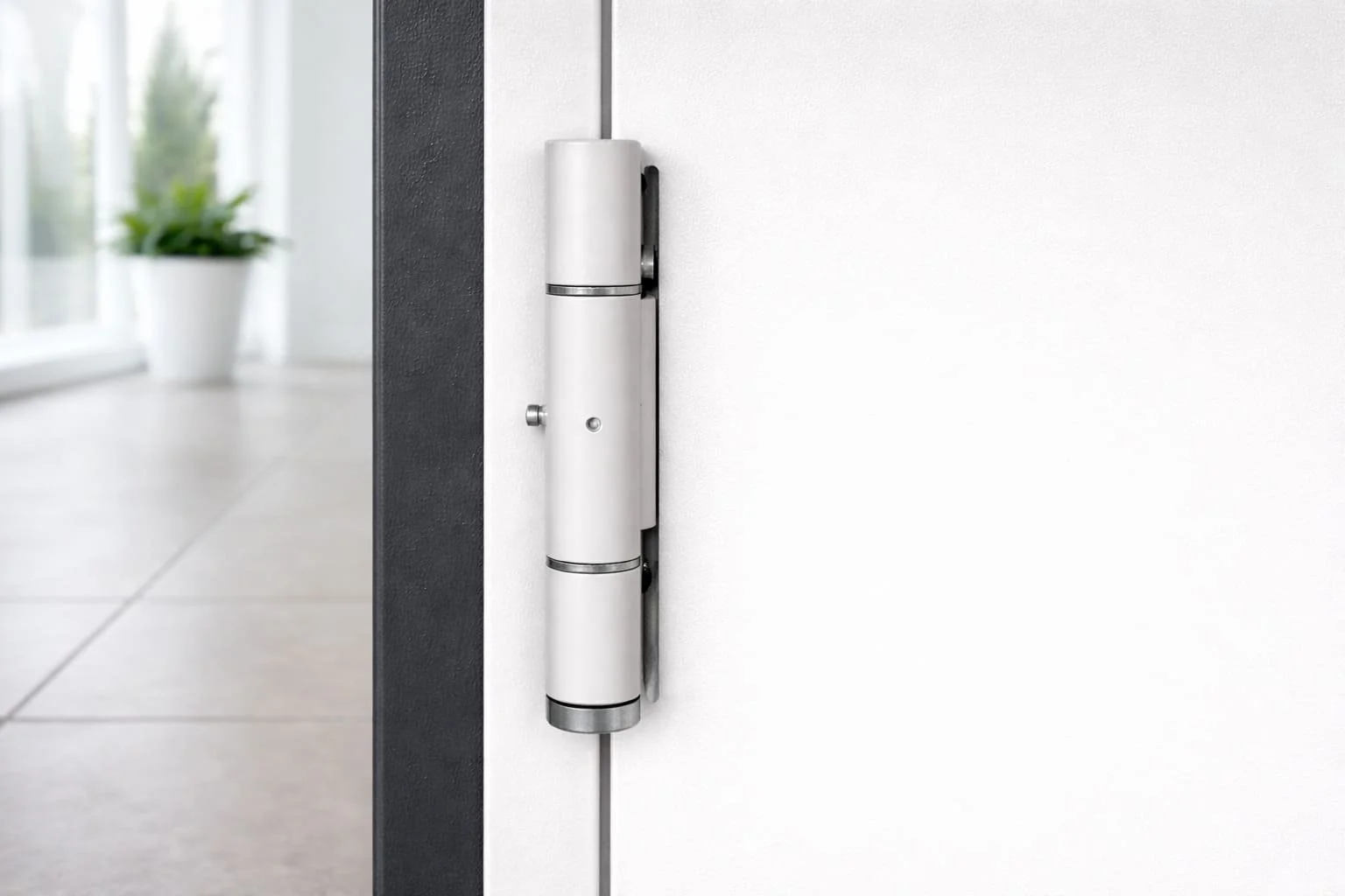 Novoferm Hinge E25.01 with spring Italian white cylindrical door hinge for fire-rated doors at ArkNova Interiors Paphos Cyprus