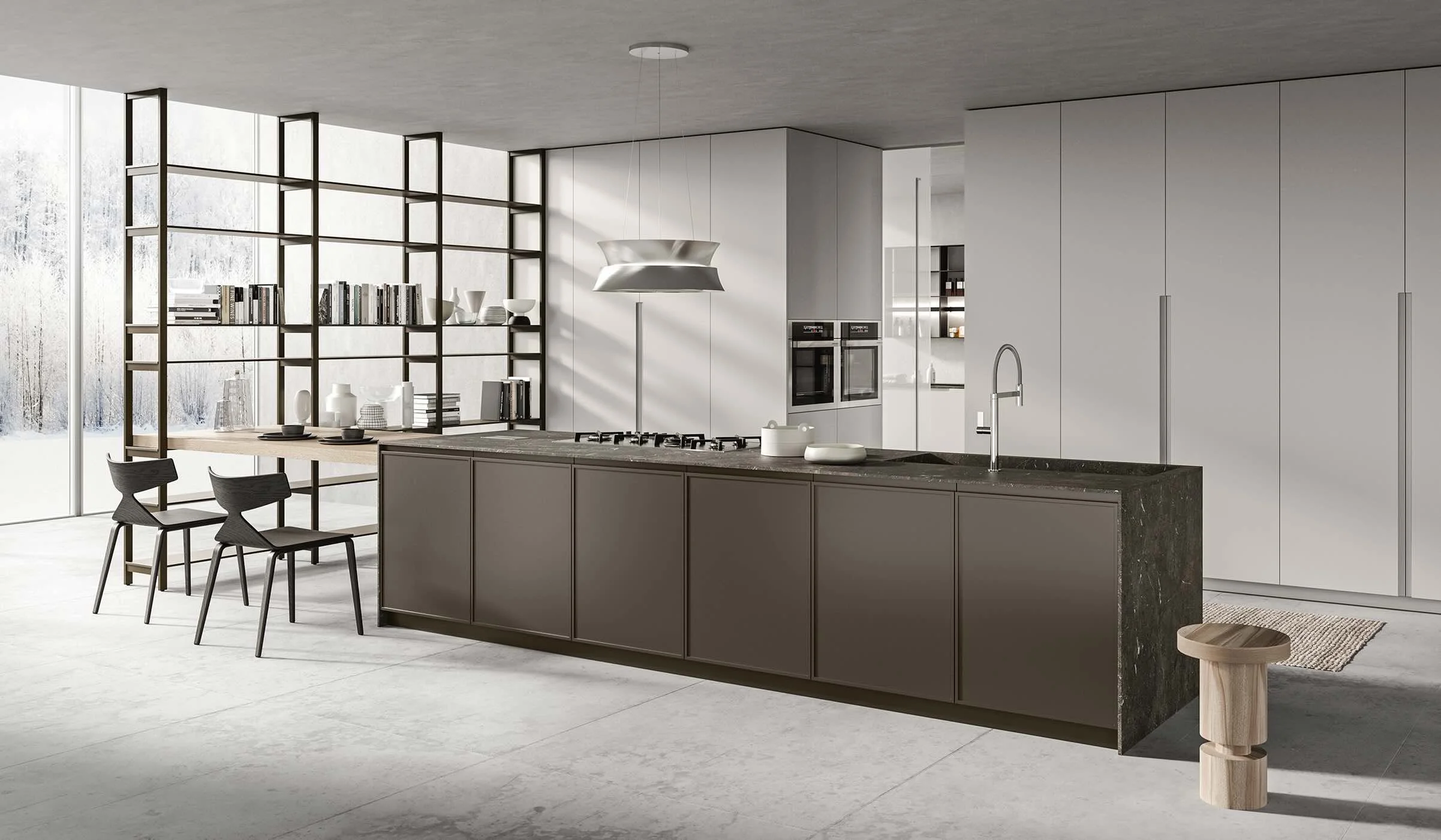 Antares Cucine TK 22 Line Italian modern kitchen island full view with integrated sink, cooktop and bar seating in Paphos Cyprus by Arknova Interiors