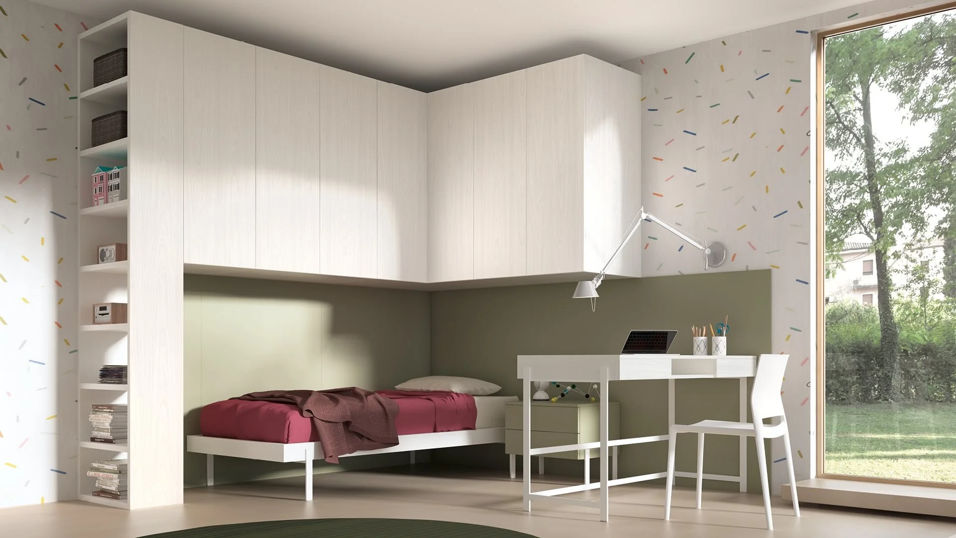 Siloma Set K14 Italian kids bedroom with green alcove bed and study desk – ArkNova Interiors Cyprus