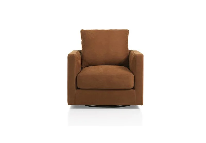 Albani Divani Twin Italian brown suede swivel armchair at ArkNova Interiors Paphos showroom in Cyprus