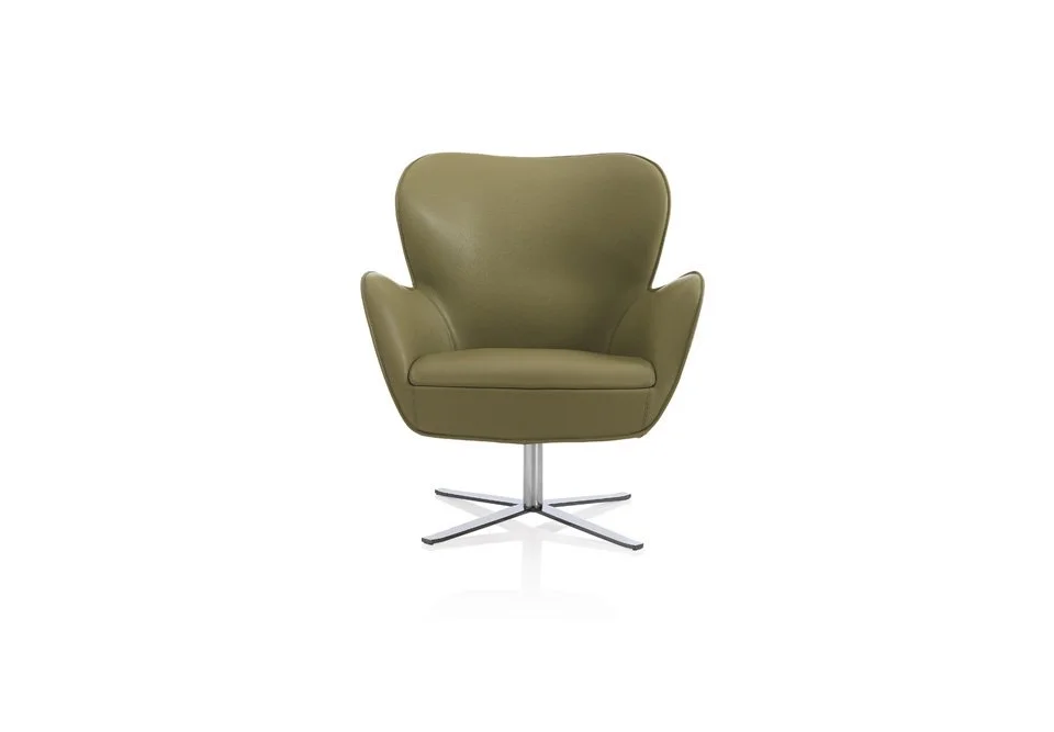 Albani Divani Colette Italian green leather swivel egg armchair at ArkNova Interiors Paphos showroom in Cyprus
