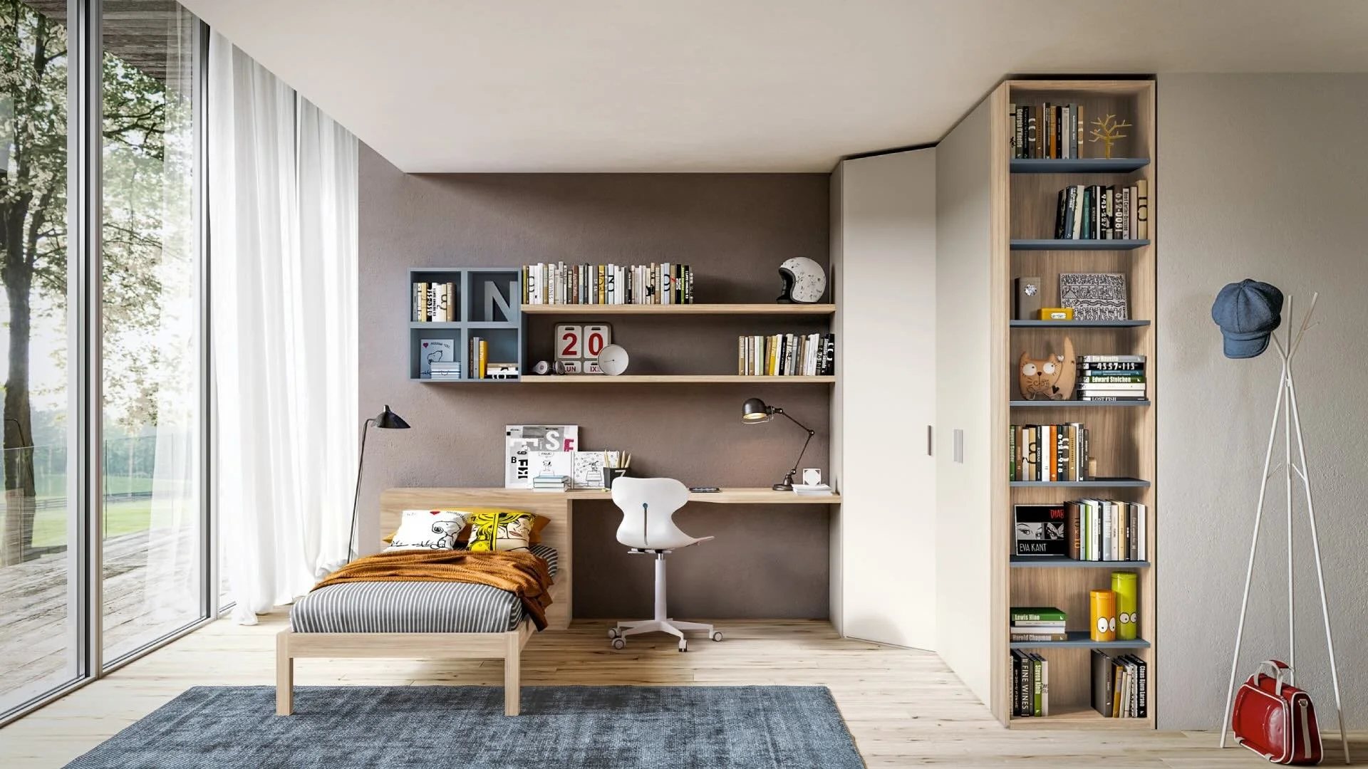 Siloma Set K06 Italian kids bedroom with large study desk, bookshelves and single bed – ArkNova Interiors Cyprus