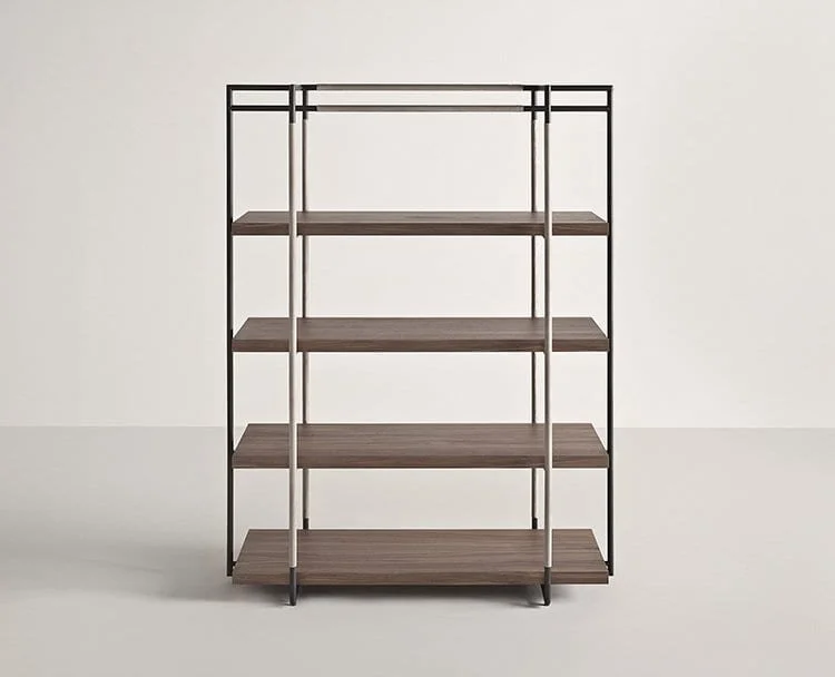 Italian Frag Bak modern wood and metal bookcase with open shelving at ArkNova Interiors Paphos showroom in Cyprus