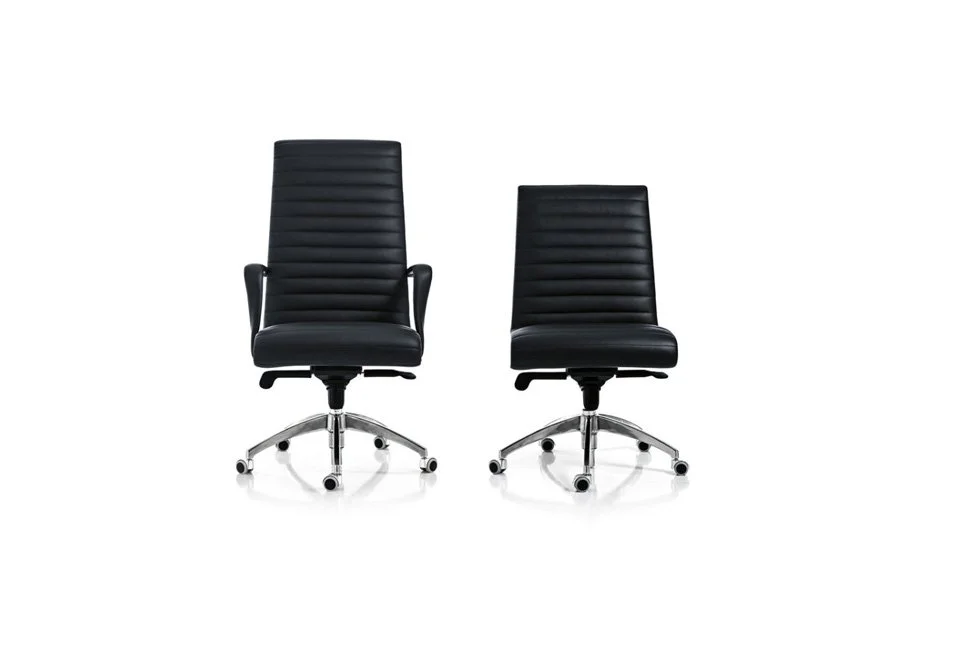 Italian Albani Divani Karl President Meeting black ribbed executive office chair at ArkNova Interiors Paphos showroom in Cyprus