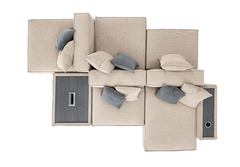 Albani Divani Oasi Italian beige modular sectional sofa with storage, contemporary design at ArkNova Interiors Paphos showroom in Cyprus