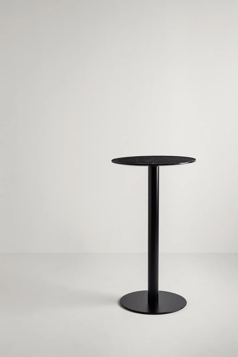 Frag Doni 110 Italian black round high table on single pedestal base, contemporary design at ArkNova Interiors Paphos showroom in Cyprus