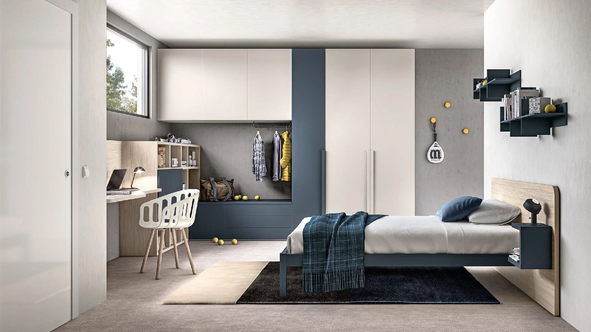 Siloma Set Y05 Italian kids bedroom with full wardrobe, open hanging space and study corner – ArkNova Interiors Cyprus