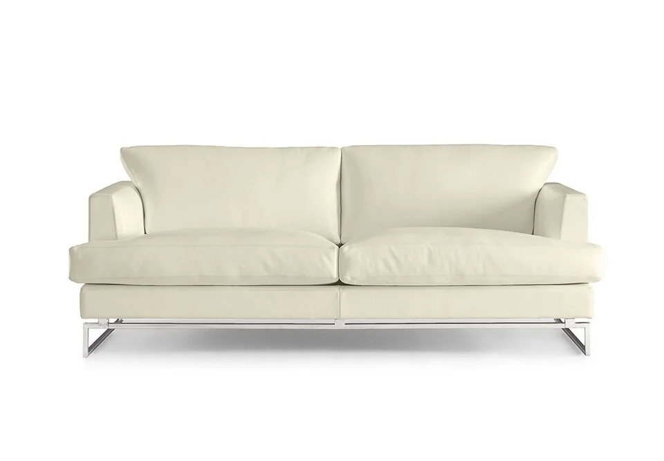 Albani Divani Madison Italian white two-seater sofa with chrome base, modern design at ArkNova Interiors Paphos showroom in Cyprus