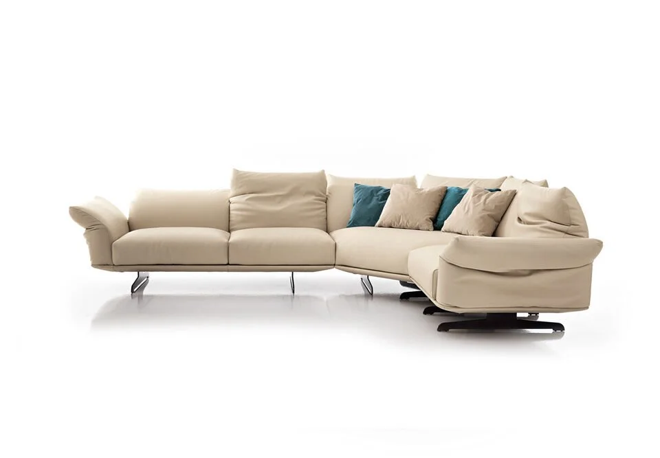 Albani Divani Contemporaneo 20 Piede Lama Italian beige L-shaped sectional sofa with swivel chaise, modern design at ArkNova Interiors Paphos showroom in Cyprus