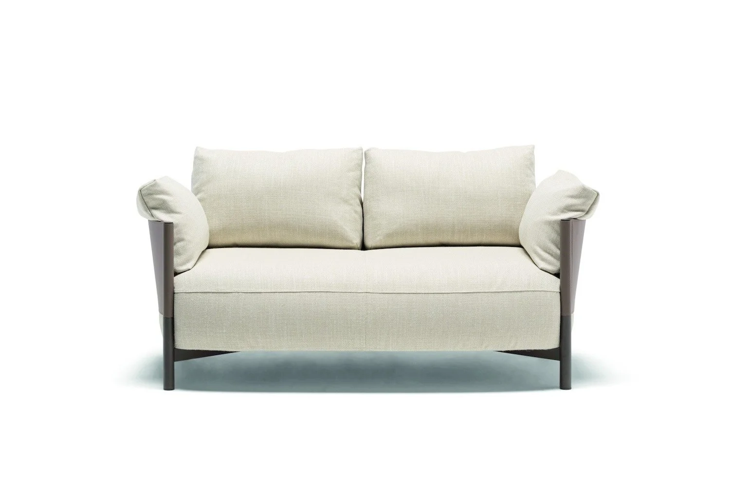 Frag Syren TS Italian beige two-seater sofa with dark wood legs, modern design at ArkNova Interiors Paphos showroom in Cyprus