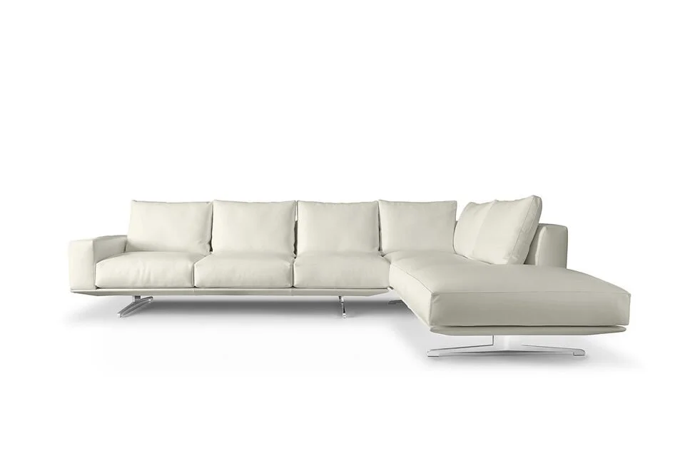 Albani Divani Contemporaneo 12 Italian white L-shaped sectional sofa with chaise, modern design at ArkNova Interiors Paphos showroom in Cyprus