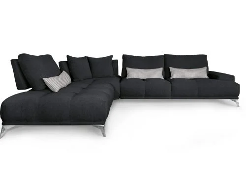 Miki Ferrari Loft Italian black L-shaped sectional sofa with chaise, modern design at ArkNova Interiors Paphos showroom in Cyprus