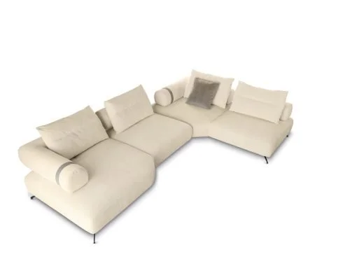 Miki Ferrari Stellar Italian cream L-shaped sectional sofa with chaise and pillows, modern design at ArkNova Interiors Paphos showroom in Cyprus
