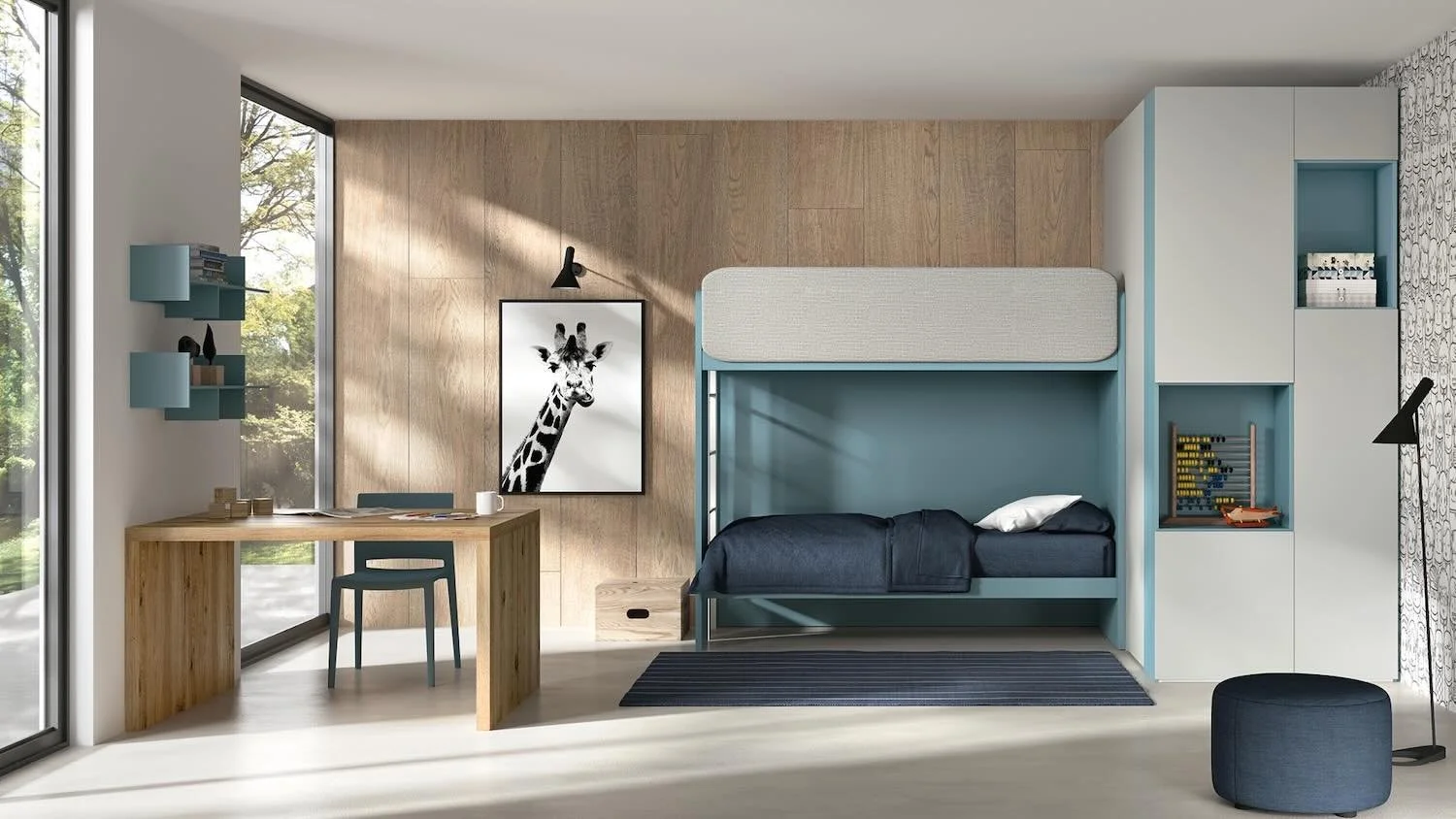 Italian Siloma Set K22 bright children's bedroom with large wardrobe and study desk at ArkNova Interiors Paphos Cyprus
