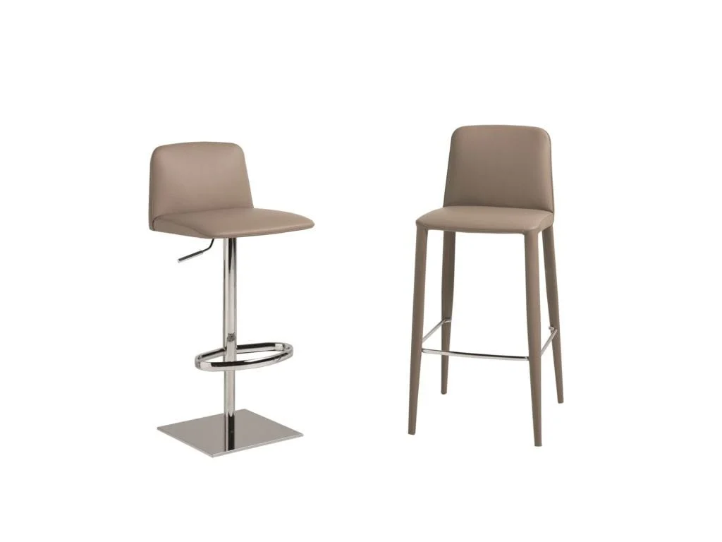 Frag Elf C Italian beige leather bar stool with adjustable chrome base and footrest at ArkNova Interiors Paphos showroom in Cyprus