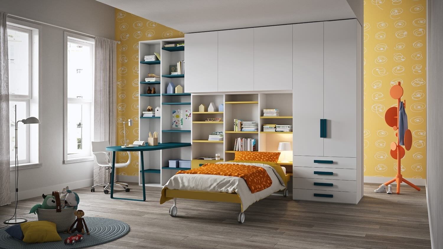 Italian Siloma Set K20 modern children's bedroom with space-saving bunk bed and study area at ArkNova Interiors Paphos Cyprus