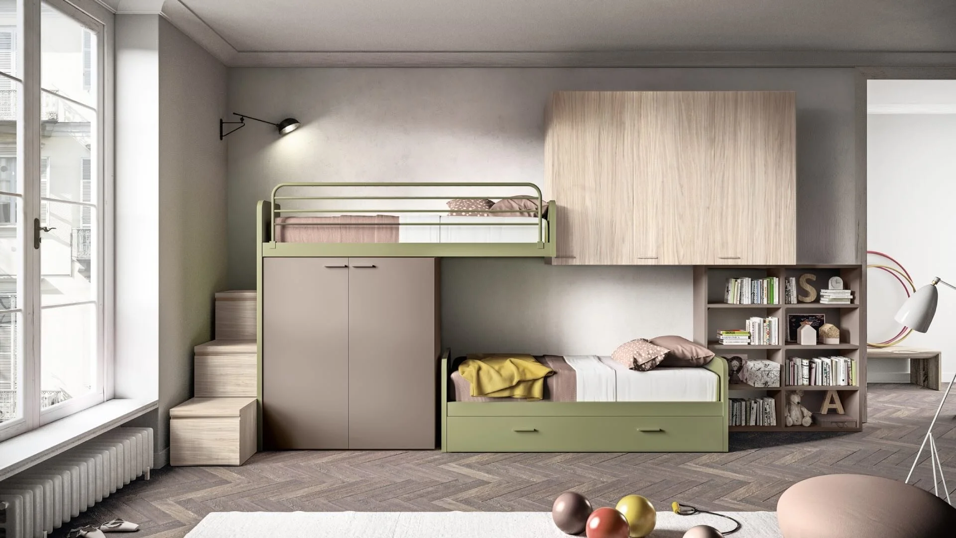 Siloma Set K19 Italian kids bunk bed with storage stairs and lower trundle – ArkNova Interiors Cyprus