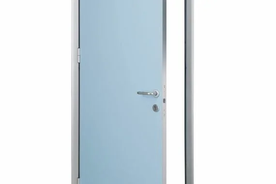 Novoferm Kora Lam Italian light blue laminated interior door with silver handle at ArkNova Interiors Paphos Cyprus