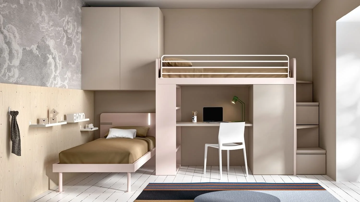 Italian Siloma Set K23 children's bedroom featuring blue bunk bed and practical storage at ArkNova Interiors Paphos showroom in Cyprus