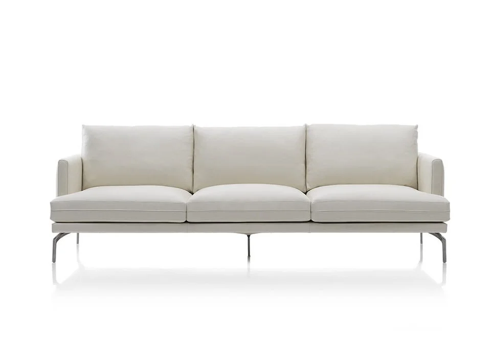 Albani Divani New Hill Italian white three-seater sofa with chrome legs, modern design at ArkNova Interiors Paphos showroom in Cyprus
