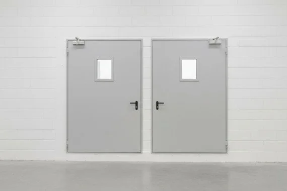 Novoferm Elite+ Metal Italian gray metal doors with vision panels and black handles at ArkNova Interiors Paphos Cyprus