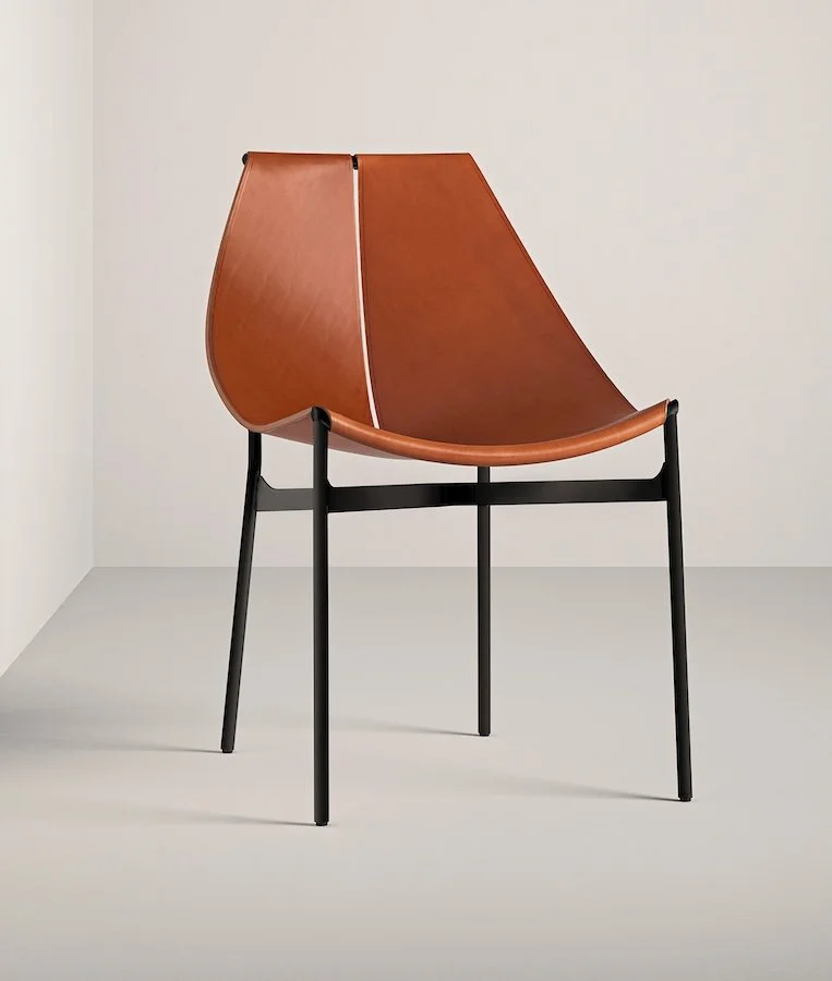 Frag Lyo Italian brown leather sling chair with black frame at ArkNova Interiors Paphos showroom in Cyprus