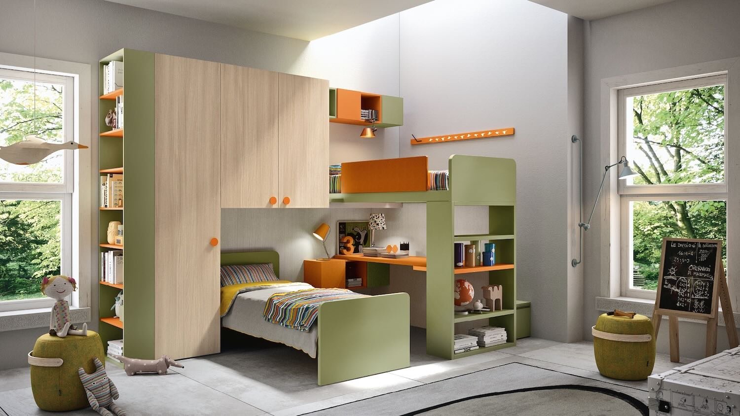 Italian Siloma Set K30 contemporary children's bedroom with large white wardrobe and study area at ArkNova Interiors Paphos Cyprus