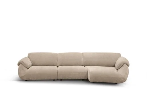 Miki Ferrari Aster Italian beige three-seater sofa with chaise, modern design at ArkNova Interiors Paphos showroom in Cyprus