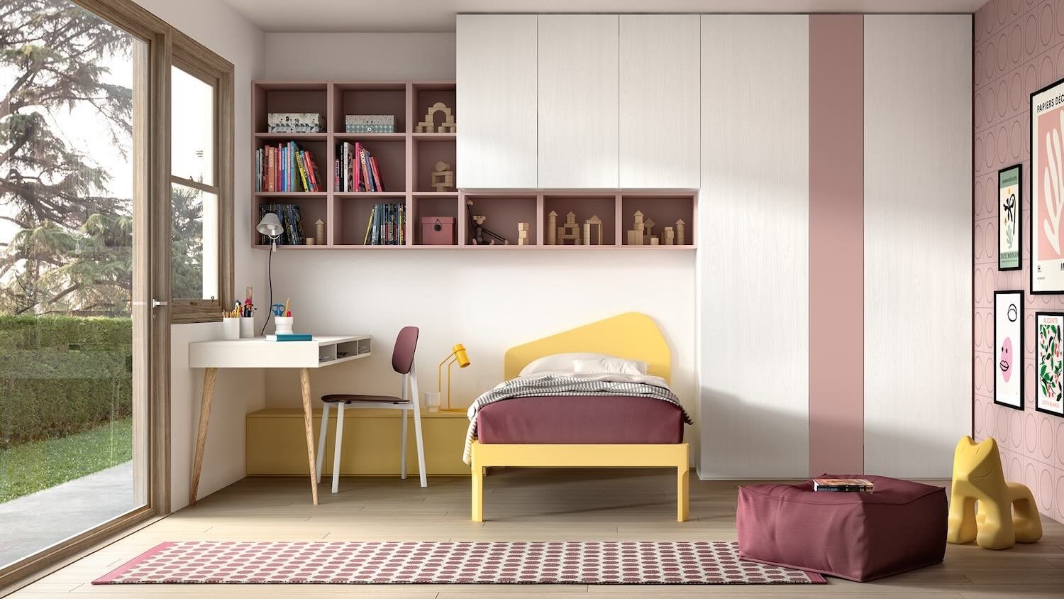 Italian Siloma Set K17 bright children's bedroom in white and green with study area at ArkNova Interiors Paphos showroom in Cyprus