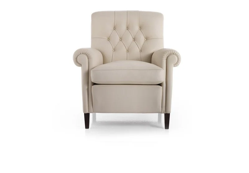Albani Divani Sophie Italian beige leather tufted armchair at ArkNova Interiors Paphos showroom in Cyprus