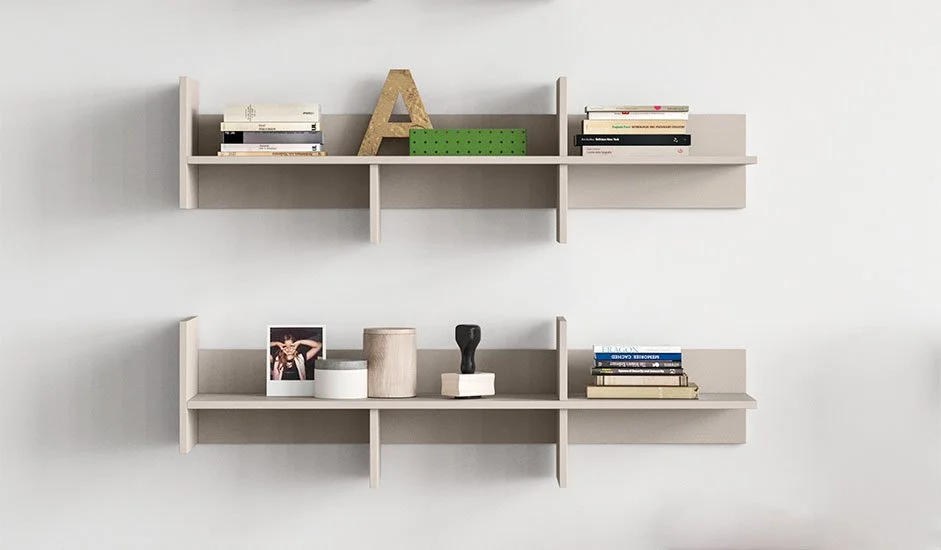 Italian Cinquepuntozero Manhattan 90 modern light floating wall shelf system at ArkNova Interiors Paphos showroom in Cyprus
