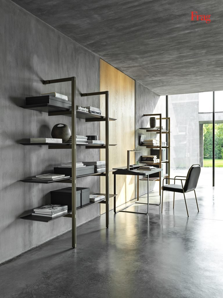 Italian Frag Morgans modern wall-mounted bookshelf and shelving system at ArkNova Interiors Paphos showroom in Cyprus
