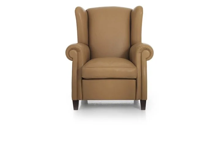 Albani Divani Era Italian tan leather wingback armchair at ArkNova Interiors Paphos showroom in Cyprus