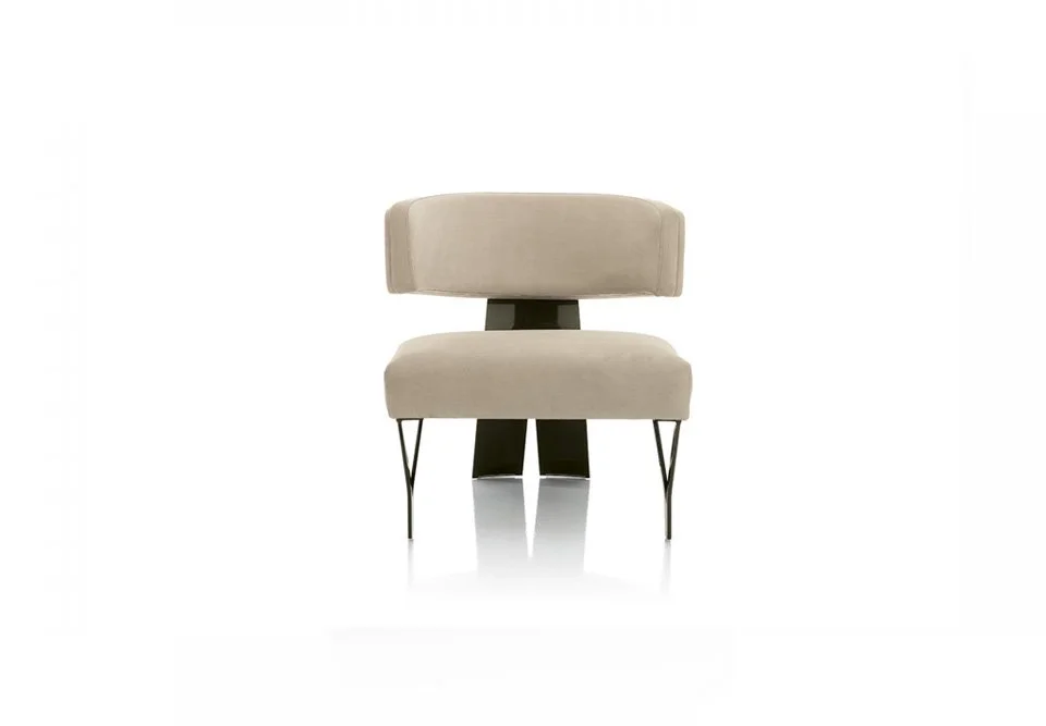 Albani Divani Prima Italian beige fabric modern armchair with black base at ArkNova Interiors Paphos showroom in Cyprus