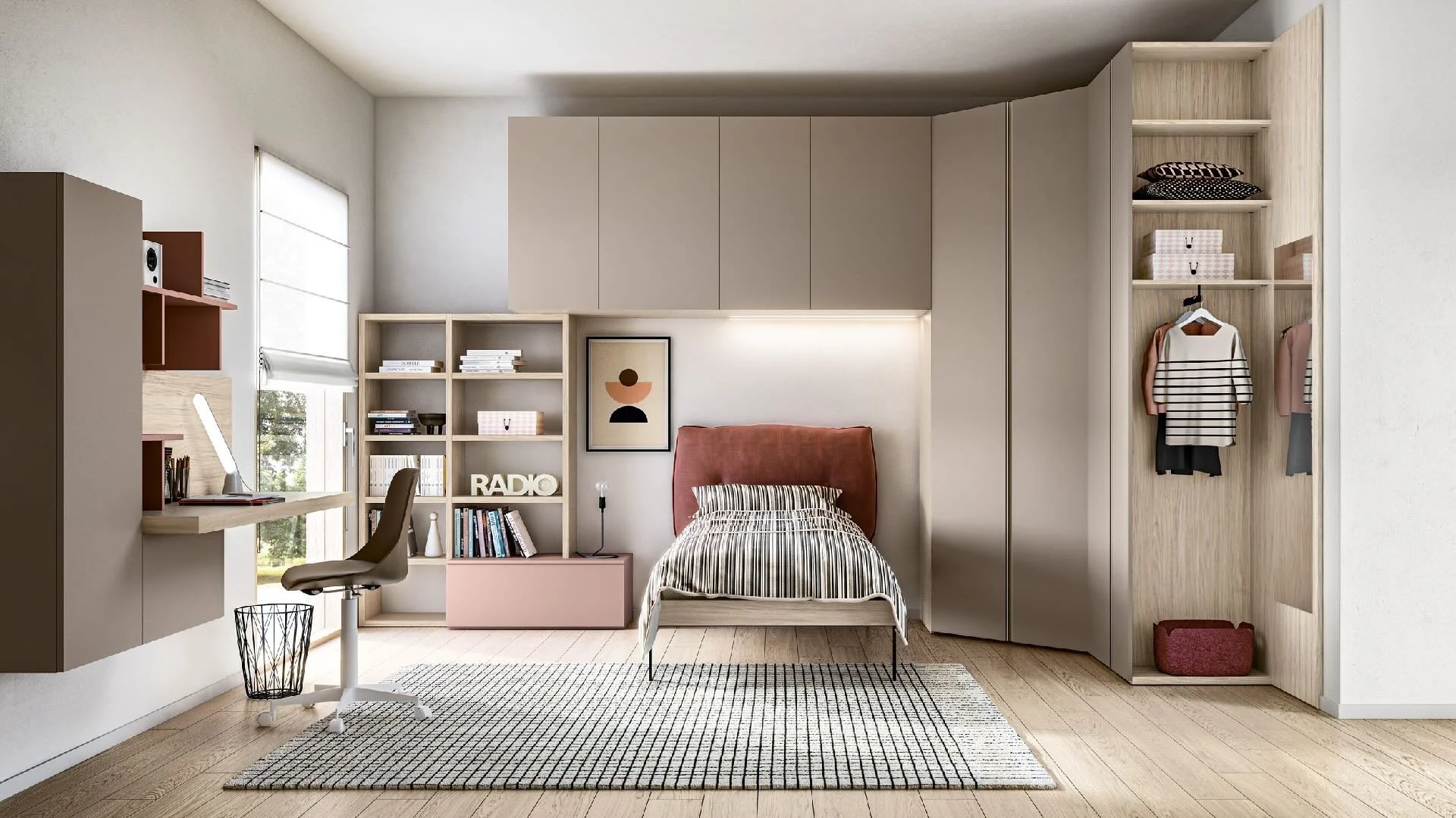 Siloma Set K10 Italian kids bedroom with corner wardrobe and integrated desk – ArkNova Interiors Cyprus