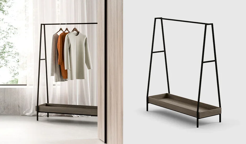 Italian Cinquepuntozero Regolo black metal clothing rack and valet stand at ArkNova Interiors Paphos Cyprus