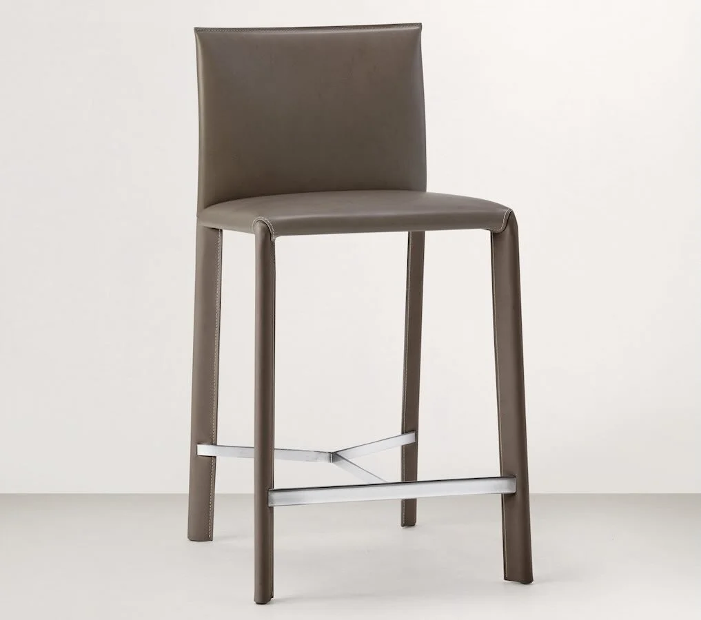 Frag Blyn C Italian gray leather bar stool with chrome footrest at ArkNova Interiors Paphos showroom in Cyprus