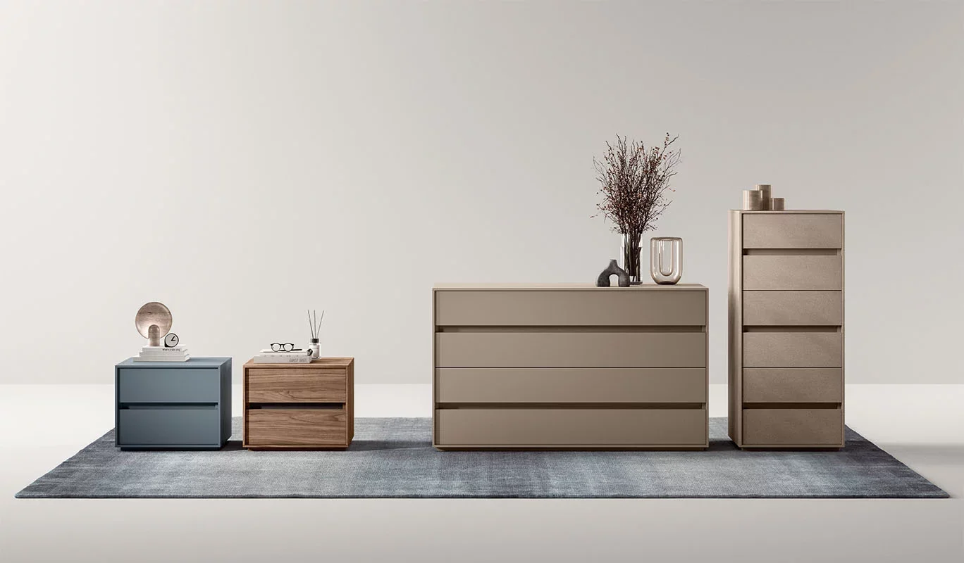 Italian Cinquepuntozero Tweet modern bedroom dressers and nightstands collection at ArkNova Interiors Paphos showroom in Cyprus
