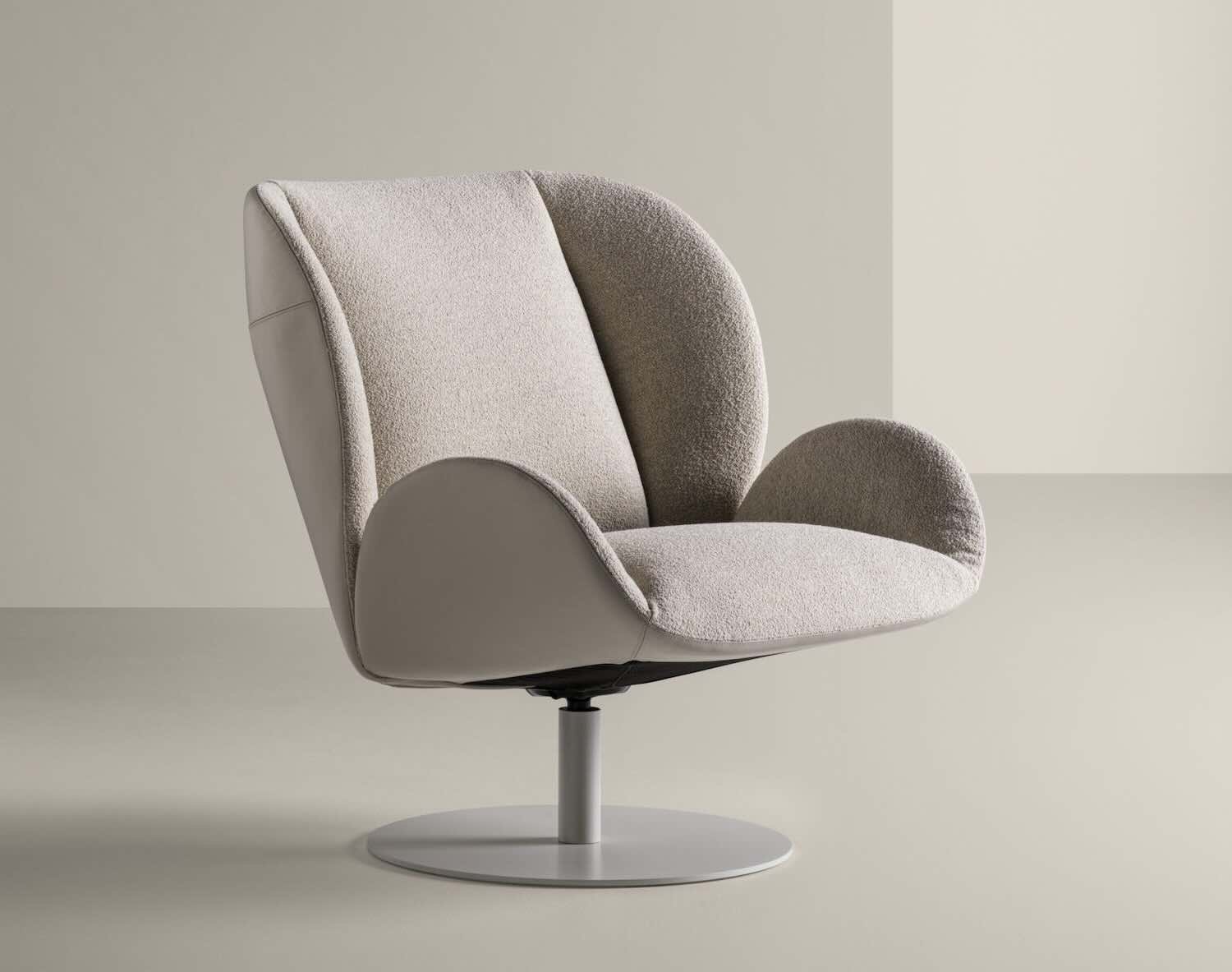 Frag Ocean Italian light gray fabric swivel armchair at ArkNova Interiors Paphos showroom in Cyprus