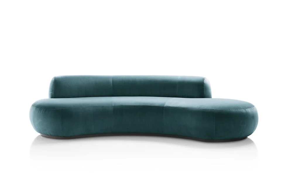 Albani Divani Numana Italian teal curved modular sofa, contemporary design at ArkNova Interiors Paphos showroom in Cyprus