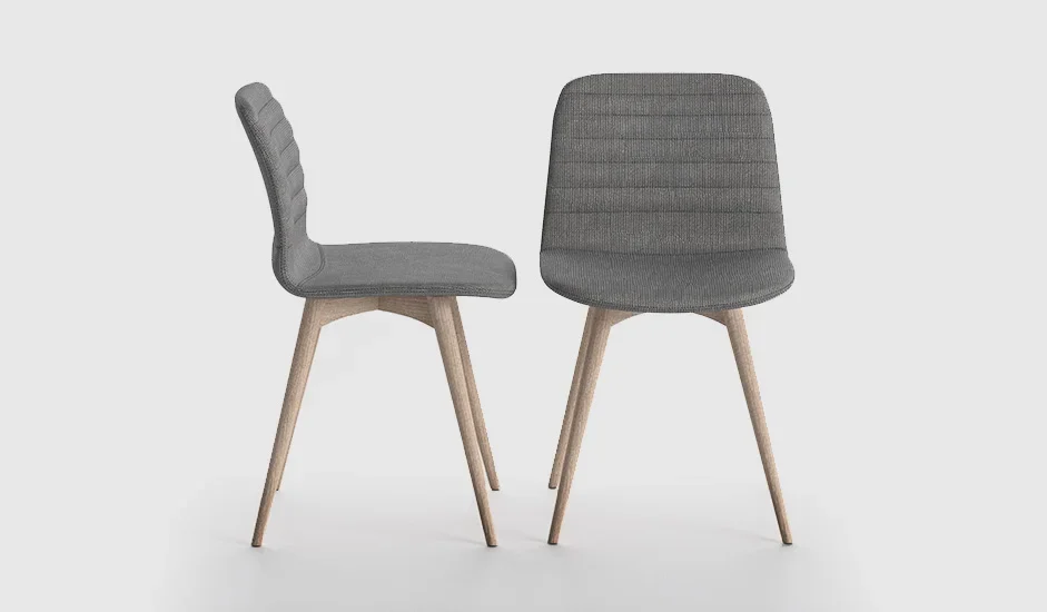 Cinquepuntozero Giò Italian gray fabric dining armchair with oak legs at ArkNova Interiors Paphos showroom in Cyprus