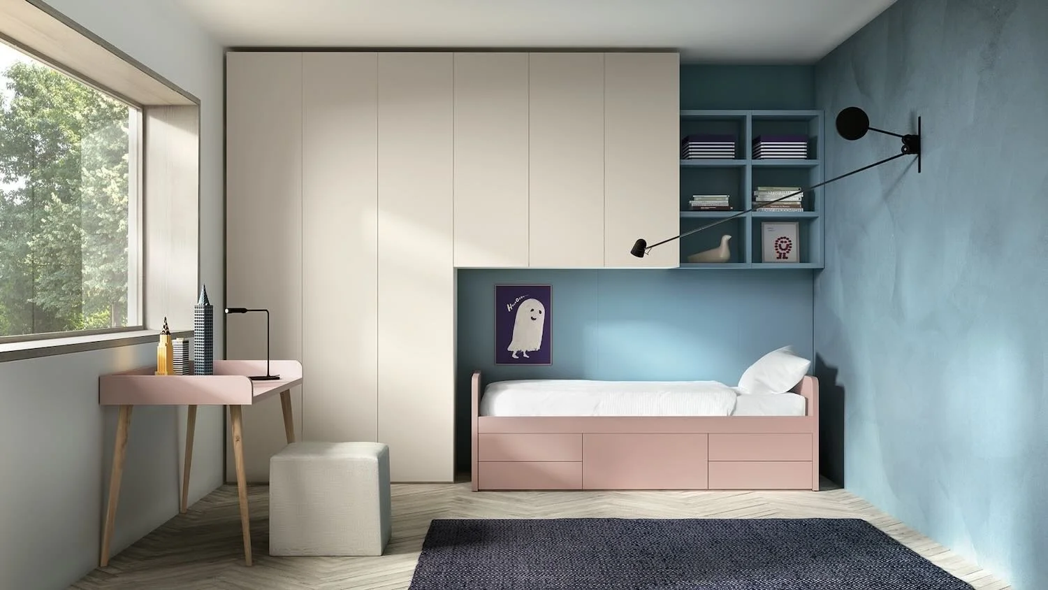Italian Siloma Set K16 contemporary children's bedroom with green details and large storage at ArkNova Interiors Paphos Cyprus
