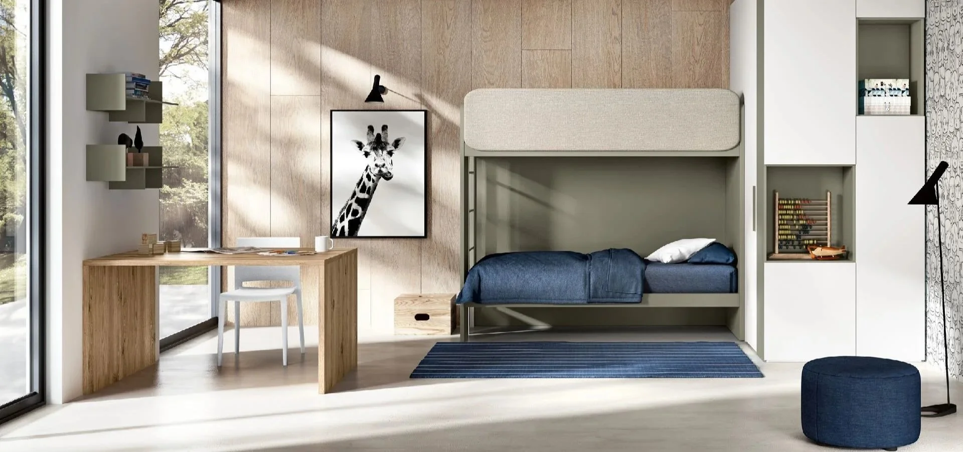Siloma Set K17 Italian kids space-saving bunk and loft bed system with integrated storage, supplied by ArkNova Interiors for family homes in Paphos and across Cyprus.